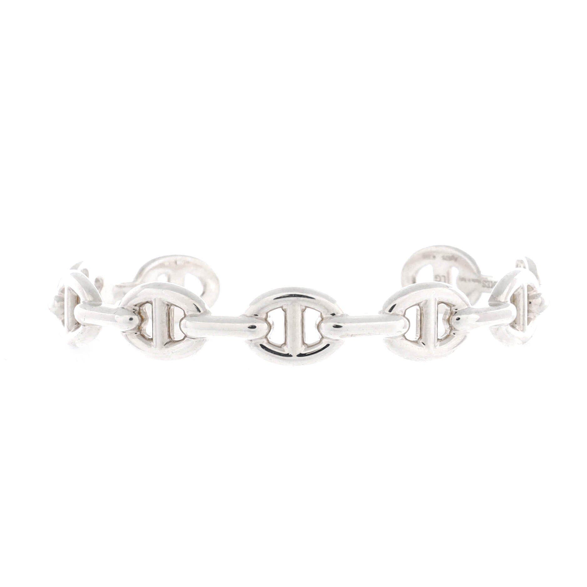 Pre-Owned Hermes Chaine d'Ancre Enchainee Cuff Bracelet Sterling Silver Medium, Main, color, Silver