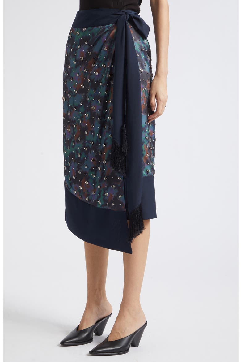 Desert Flower Bead Detail Mixed Print Wrap Skirt, Alternate, color, MIDNIGHT MULTI