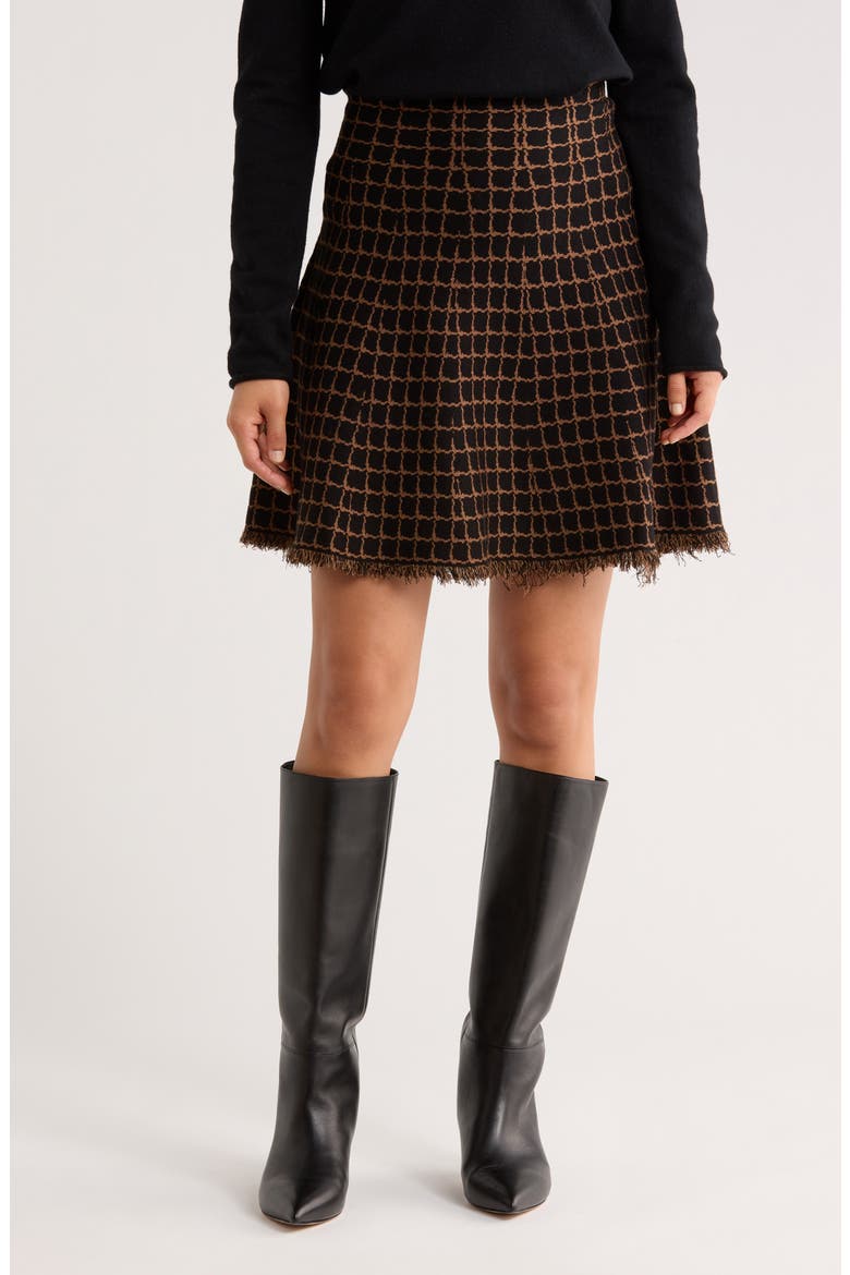 Short Flare Sweater Skirt, Main, color, BLACK/ CAMEL-BKCMLWDP
