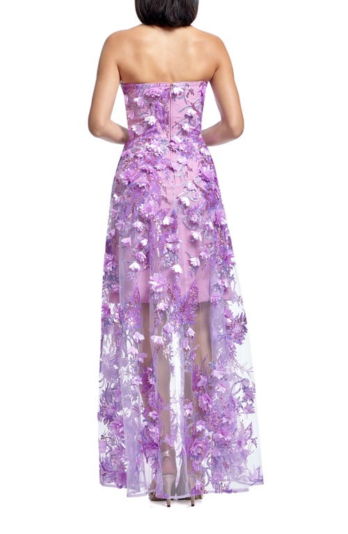 Shop Dress The Population Melissa Sequin Floral Appliqué Strapless Gown In Lilac Multi