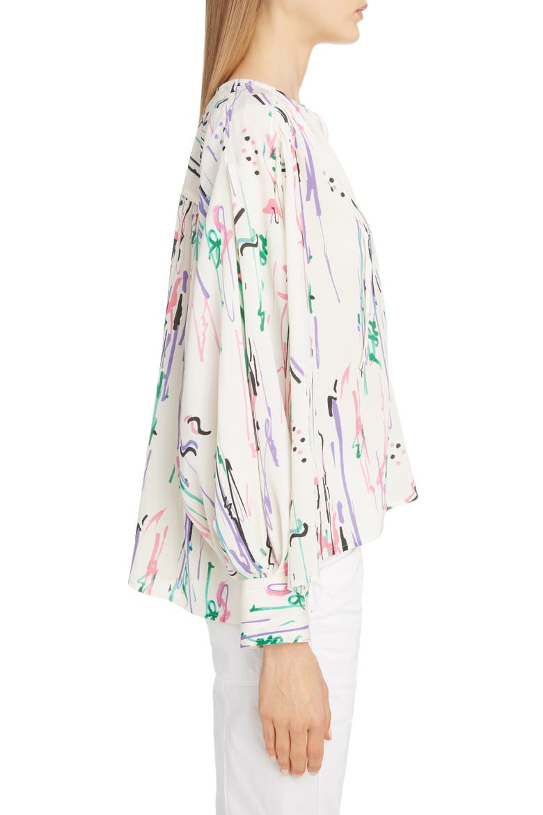 Scribble Print Stretch Silk Blouse, Alternate, color, ECRU