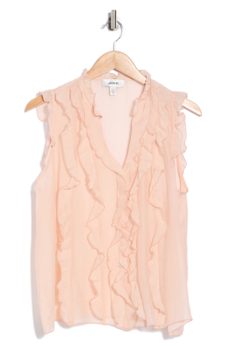 JASON WU Ruffle Front Sleeveless Button-Up Top, Main, color, Scallop Shell