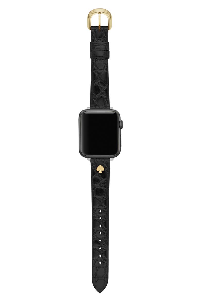 croc embossed leather Apple Watch® band (Nordstrom Exclusive), Alternate, color, BLACK