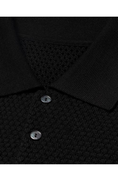 Eton Merino Wool Long Sleeve Polo In Black