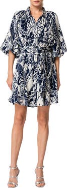 CIEBON Anison Balloon Sleeve Plissé Chiffon Shirtdress