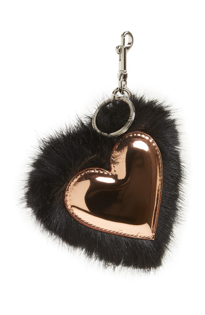 Stella McCartney Faux Fur Heart Bag Charm, Main, color, 