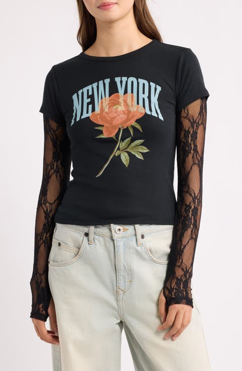 New York Rose Graphic Twofer T-Shirt