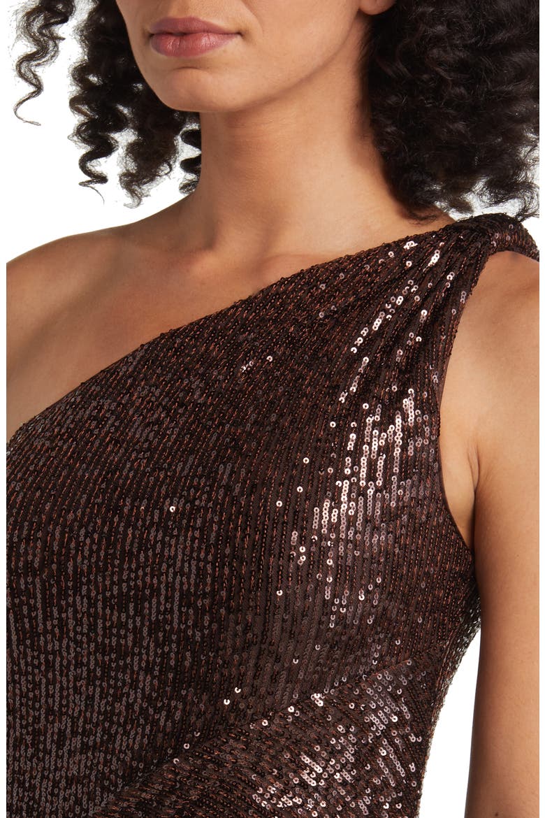 Sequin One-Shoulder Sheath Gown, Alternate, color, CHOCOLATE
