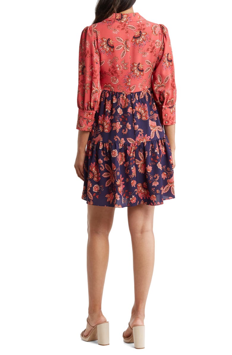 Vince Camuto Colorblock Long Sleeve Tiered Shirtdress, Alternate, color, Rose