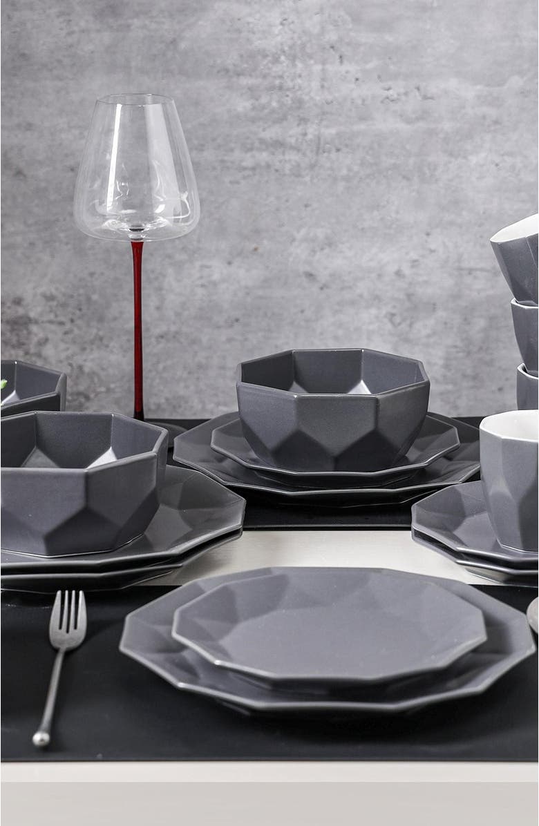Stone Lain Jamie Porcelain 16-Piece Dinnerware Set, Alternate, color, Grey