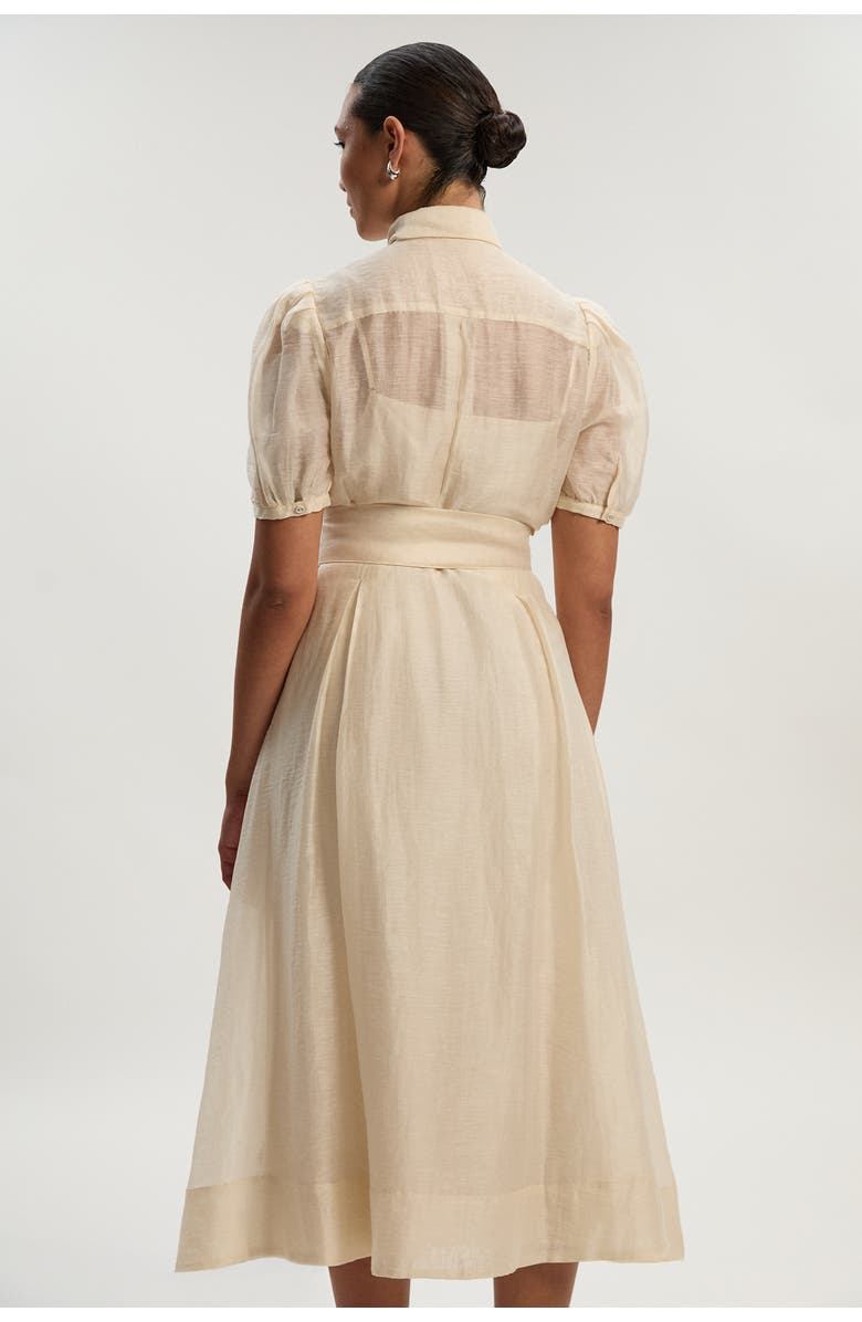 Karen Millen Organdie Tie Neck Woven Midi Dress, Alternate, color, Ivory