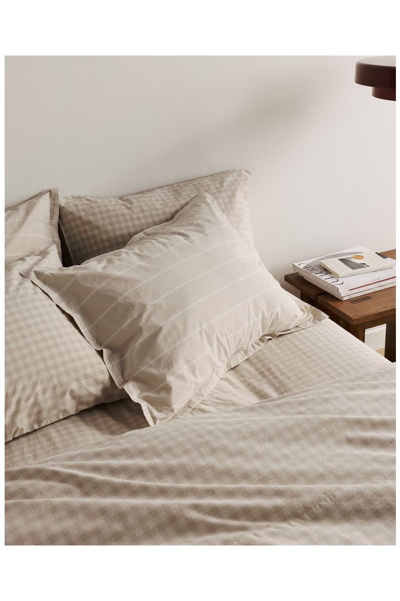 BRUSHED COTTON FITTED SHEET, Alternate, color, BONE CHECK
