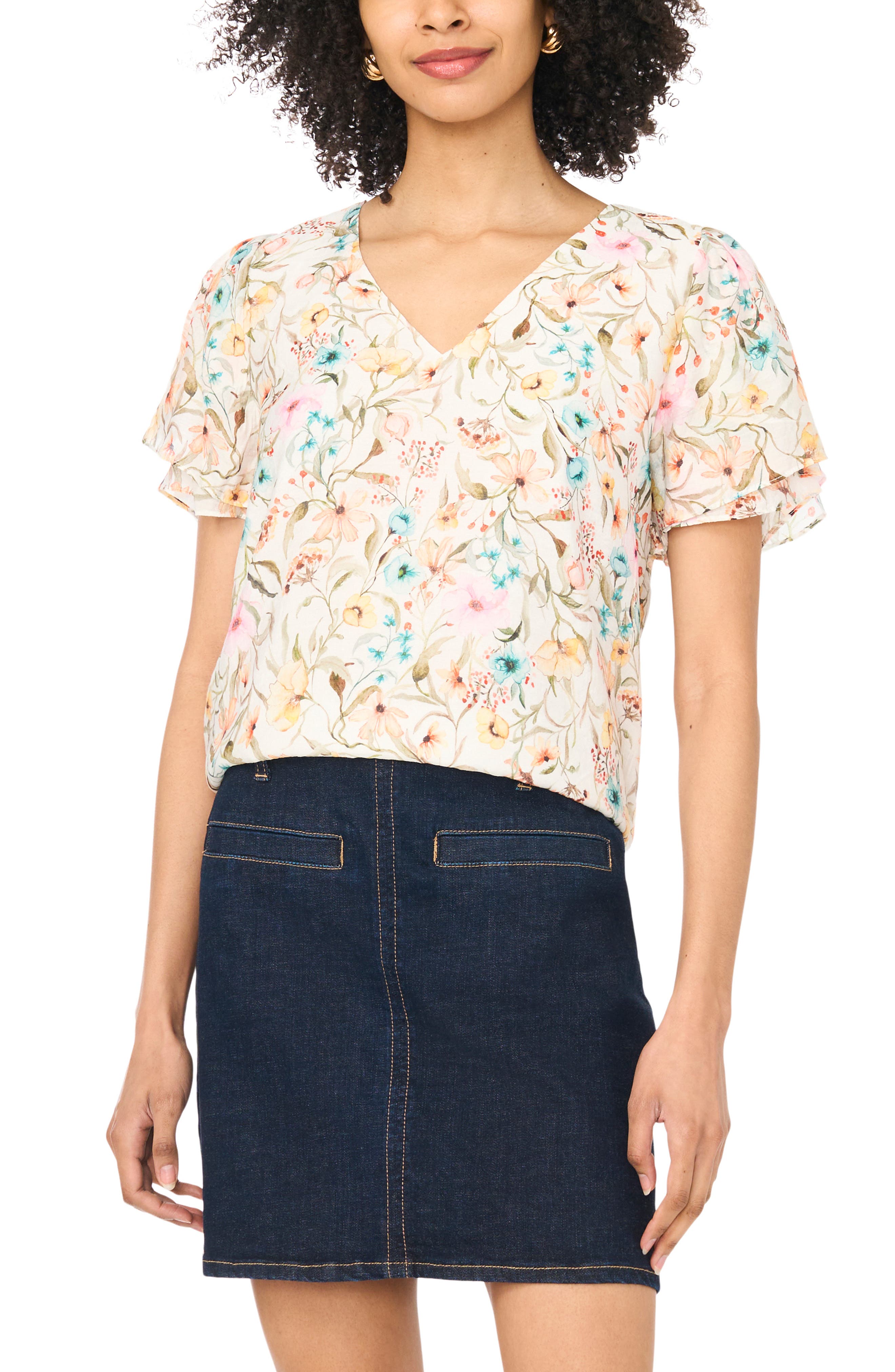 Print Tulip Sleeve Top
