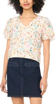 Vince Camuto Print Tulip Sleeve Top