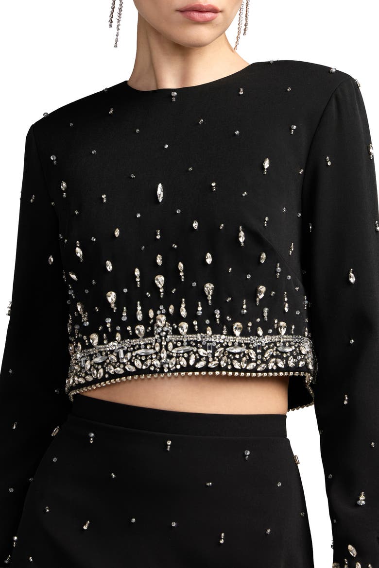 Beaded Crepe Long Sleeve Top And Mini Dress, Alternate, color, Black
