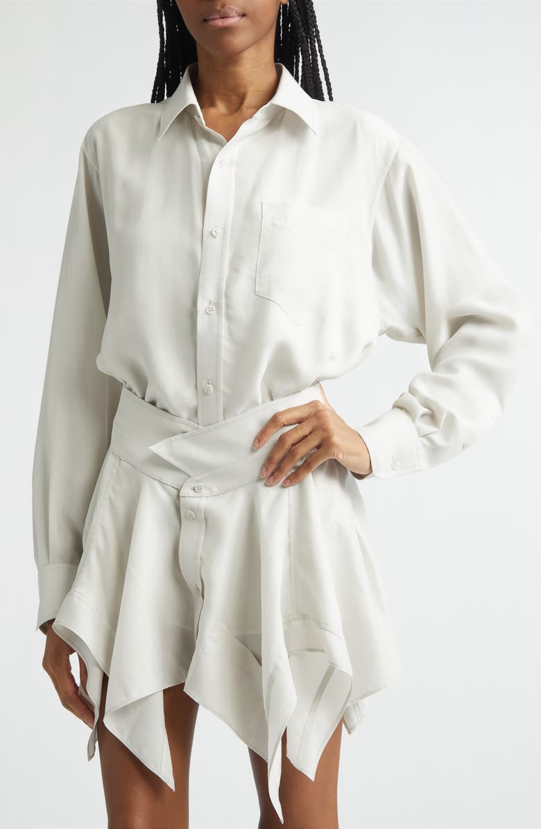 Alexander Wang Cutoff Long Sleeve Silk Double Shirtdress, Alternate, color, Ash White