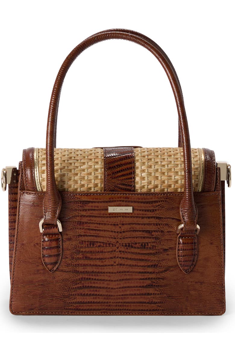 Brahmin Small Hallie Woven Straw & Lizard Embossed Leather Satchel, Alternate, color,