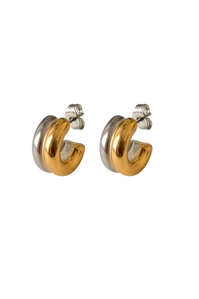Fusion Glow Mixed Metal Two Tone Huggie Earrings, Main, color, Gold/ Silver