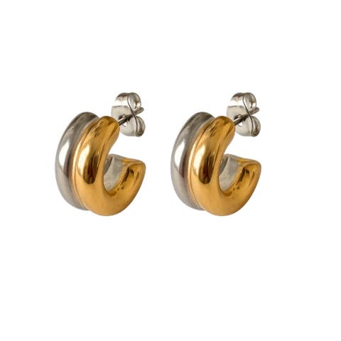 Fusion Glow Mixed Metal Two Tone Huggie Earrings