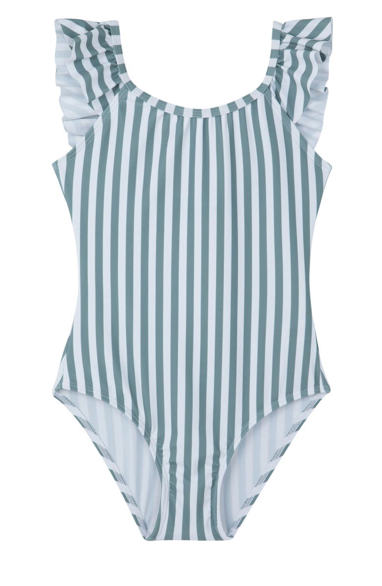 Gottex Kids Sweet Stripe Square Neck Ruffle One Piece, Main, color, White - Green
