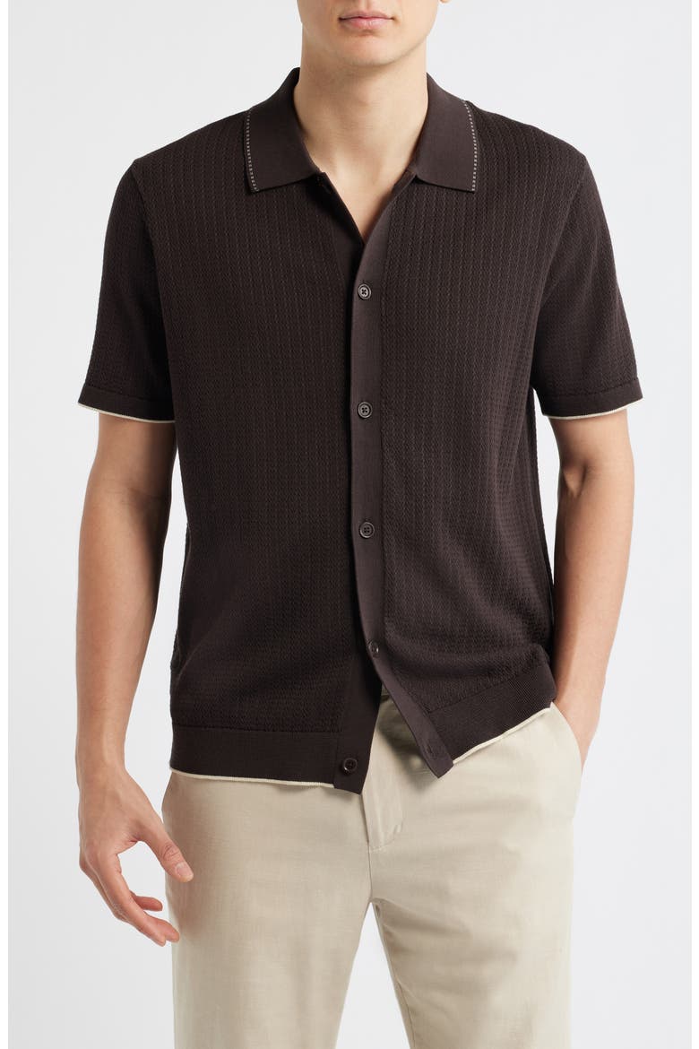Nalo 60039 Tipped Polo Cardigan, Main, color, DEEP TRUFFLE
