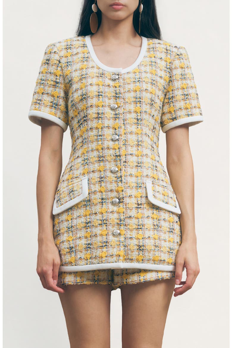 Frances Longline Tweed Jacket, Main, color, YELLOW TWEED