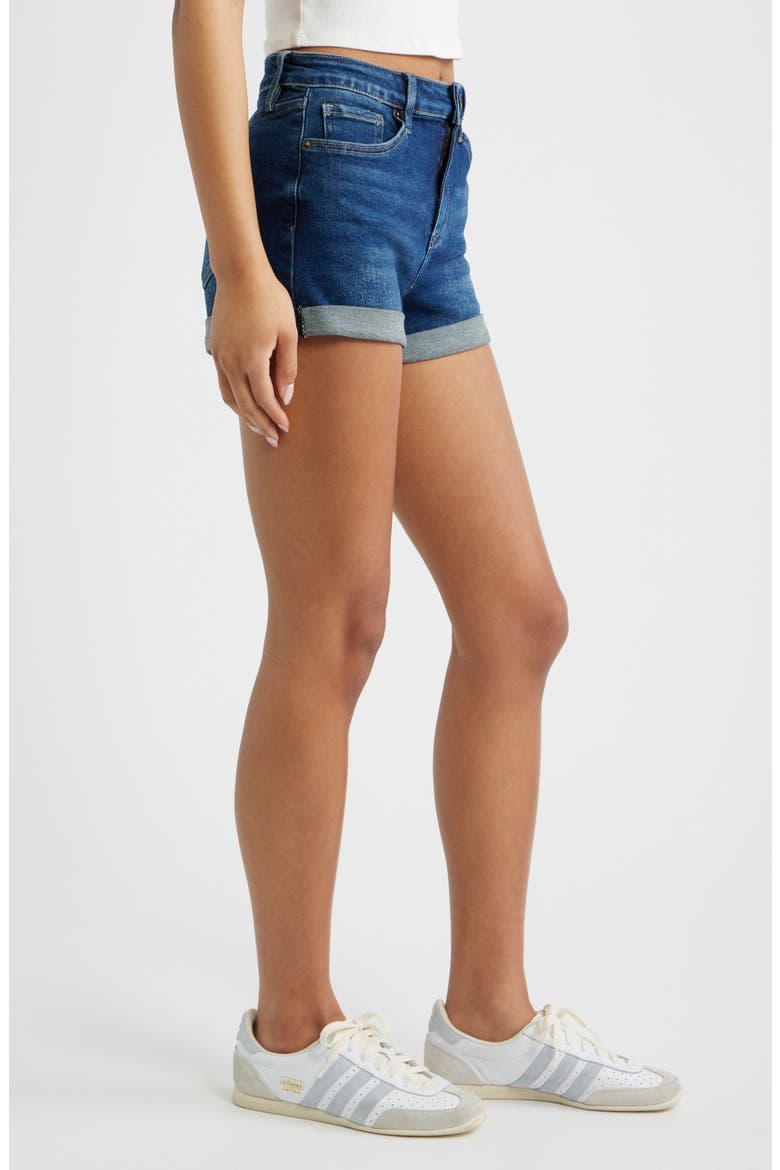 Cuffed Hem Denim Shorts, Alternate, color, DARK BLUE