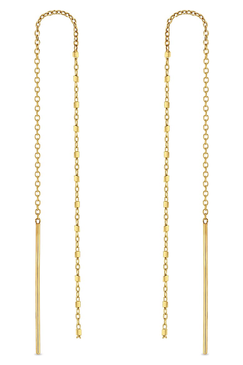 Square Bead Chain Drop Threader Earrings, Main, color, YELLOW GOLD