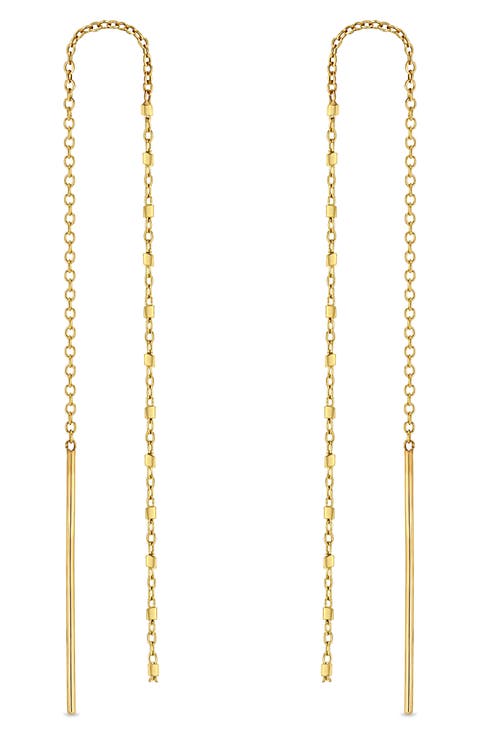 Square Bead Chain Drop Threader Earrings