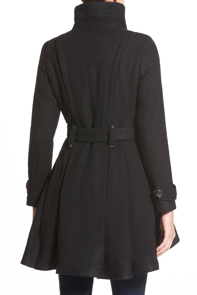 Steven Madden Asymmetrical Zip Skirted Coat, Alternate, color, BLACK