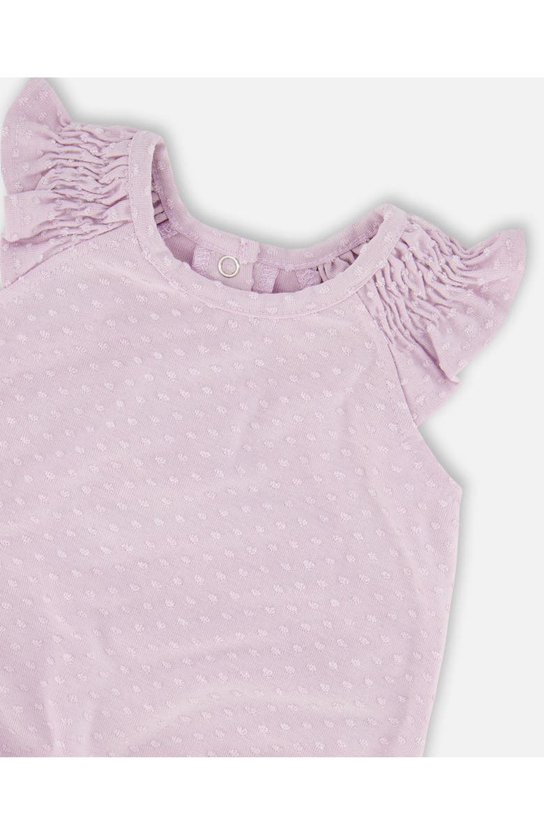 Deux par Deux Jersey Flutter Sleeves Romper, Alternate, color, Lavender