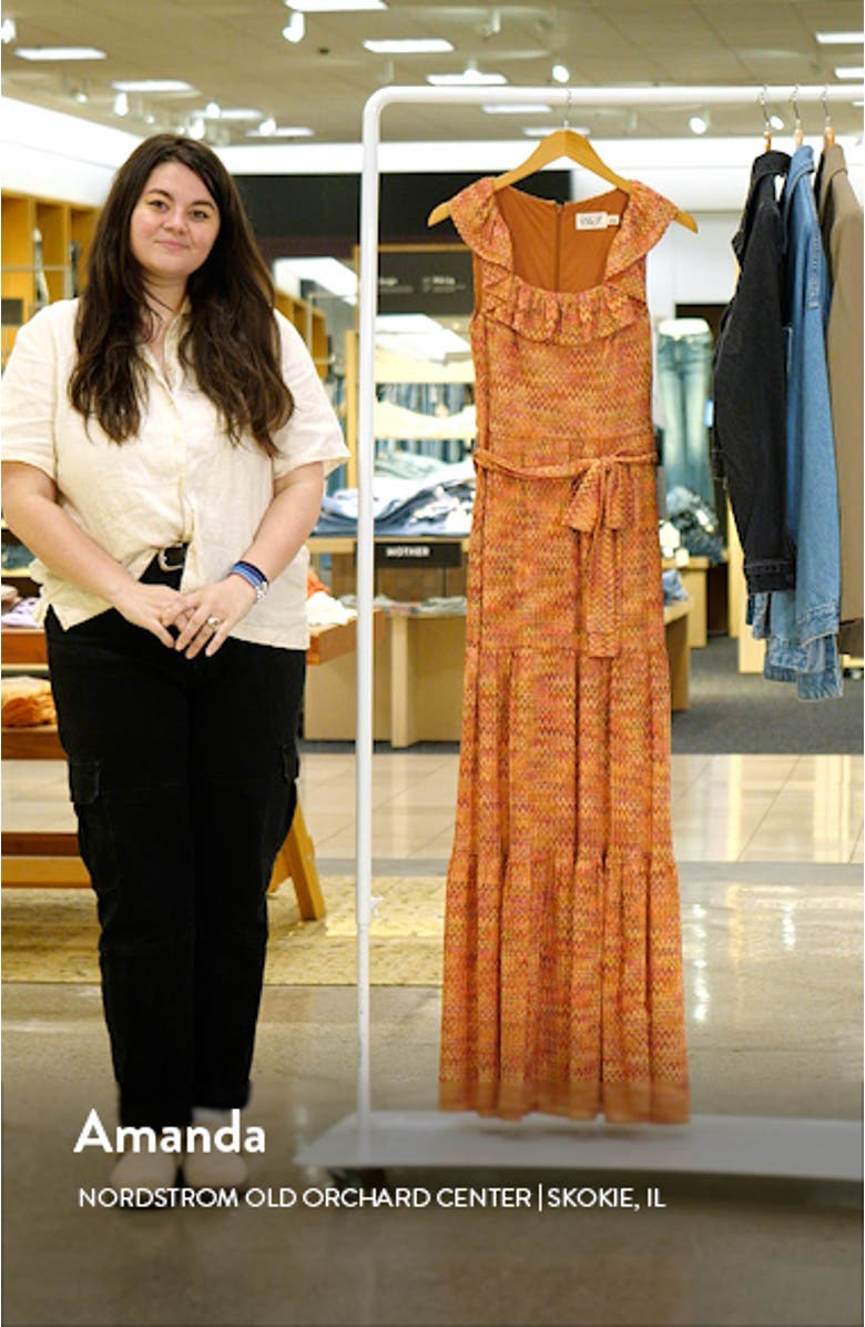 Chevron Stripe Tiered Ruffle Maxi Dress, sales video thumbnail