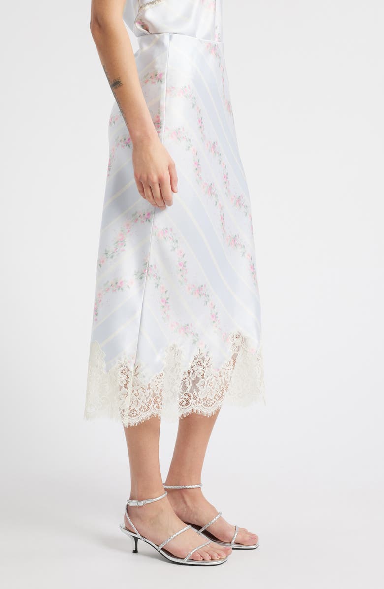 LoveShackFancy Malina Floral Lace Trim Satin Skirt, Alternate, color, 