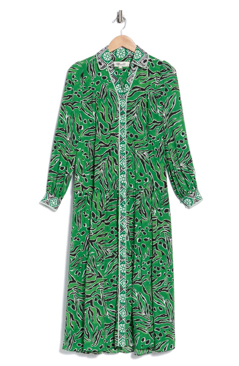 DVF Alea Long Sleeve Shirtdress, Alternate, color, Green Paper Cut Out
