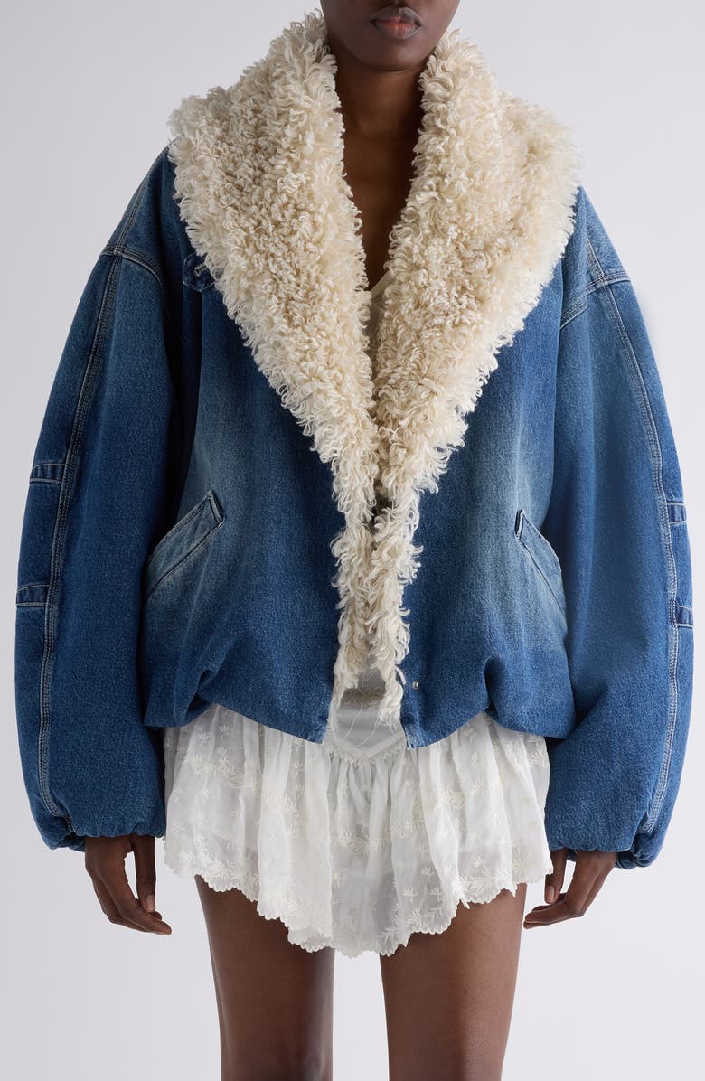 Isabel Marant Charone Faux Fur Trim Denim Jacket, Main, color, Blue