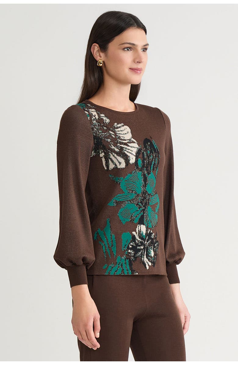 Ming Wang Floral Jacquard Sweater, Alternate, color, Dark Umber/Everest/Twig/Black
