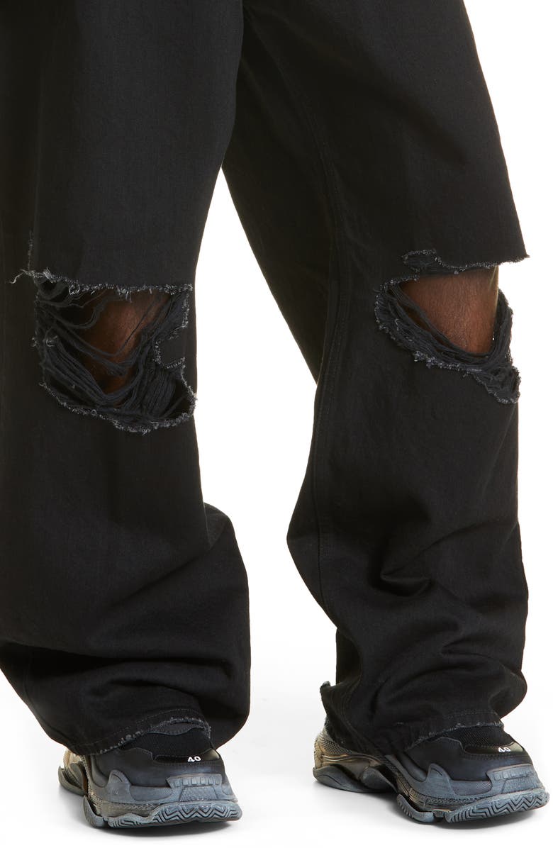 Balenciaga Destroyed Ripped Straight Leg Jeans, Alternate, color,