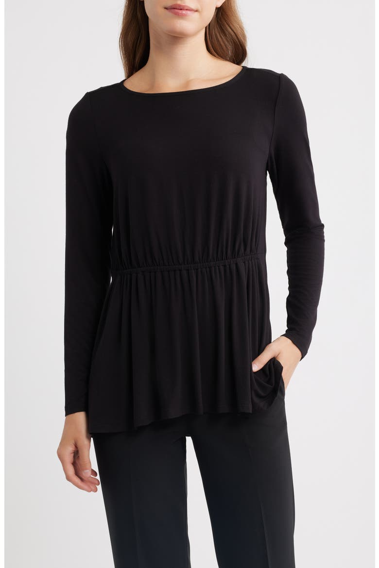 Long Sleeve Elastic Waist Top, Main, color, ANNE BLACK