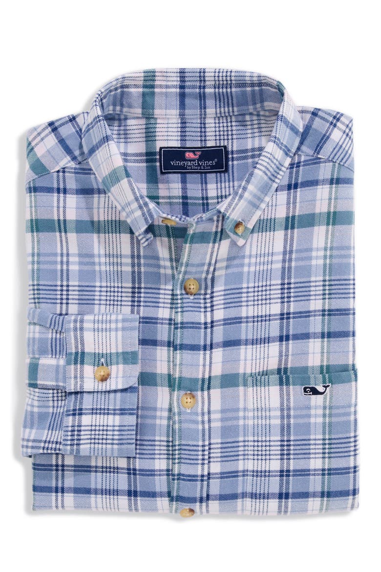 Stretch Plaid Flannel Shirt, Main, color, BRACKISH BLUE