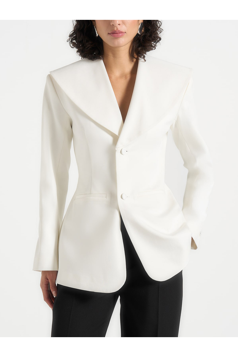 Emy Tailored Cinch Waist Shawl Blazer, Main, color, White