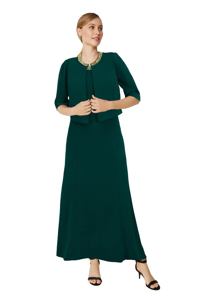 2 Piece Beaded Jacket Dress, Main, color, EMERALD GREEN BEADED NECK