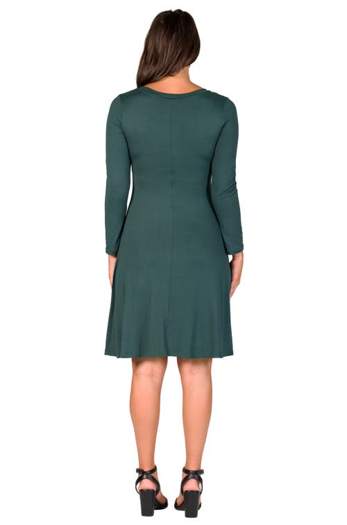 24seven Comfort Apparel Classic Long Sleeve Flared Mini Dress In Green