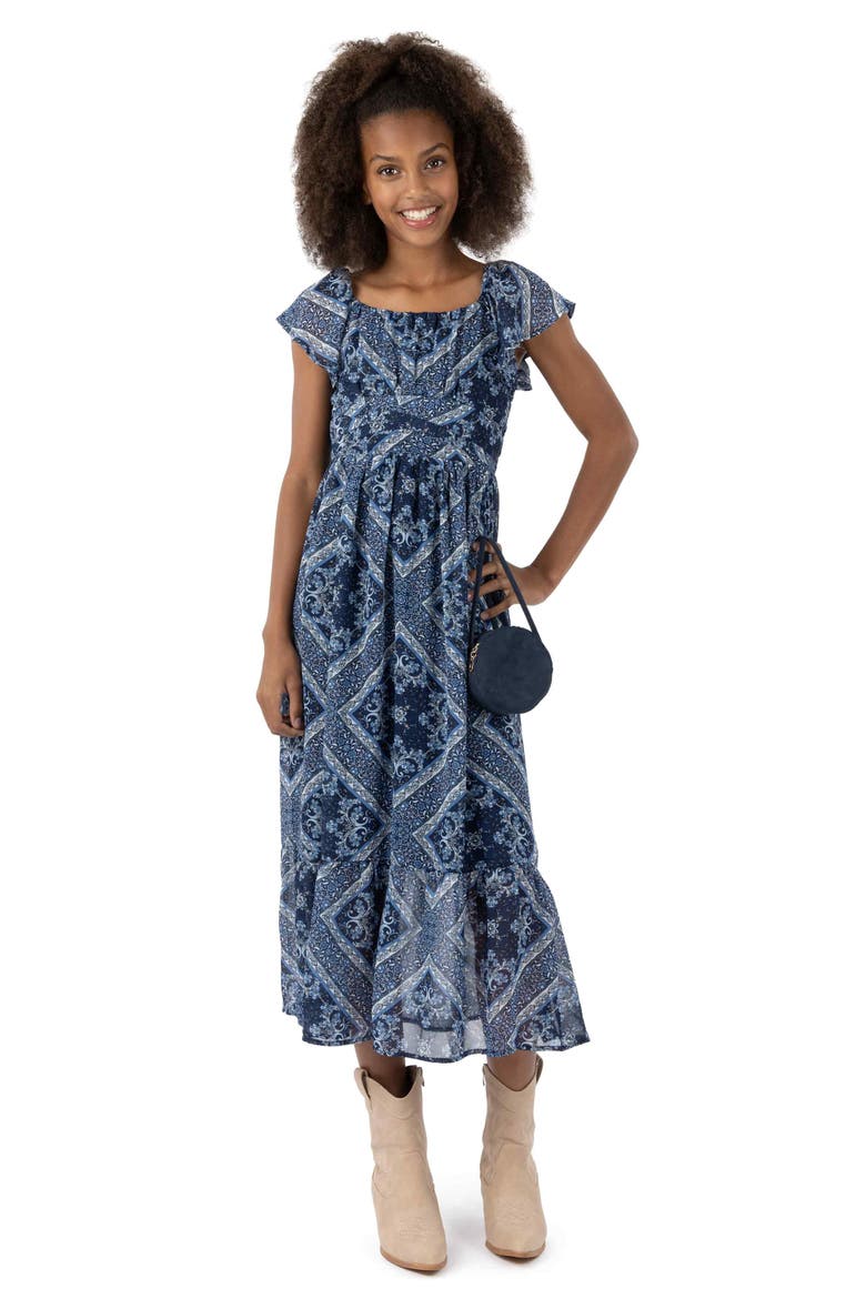 Kids' Patchwork Chiffon Dress & Purse Set, Alternate, color, NAVY/ BLUE