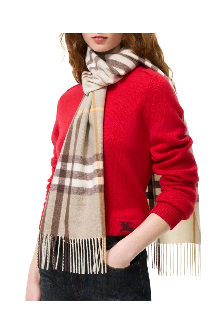 Gradient Check Cashmere Scarf, Alternate, color, Vole beige