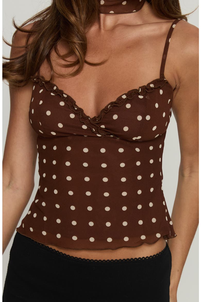 Mishy Scarf Detail Camisole, Alternate, color, BROWN POLKA