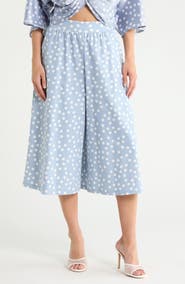 Renee C Polka Dot Wide Leg Capri Pants