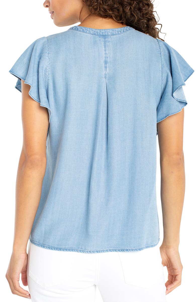 Liverpool Los Angeles Flutter Sleeve Popover Chambray Top, Alternate, color, Malibu Light
