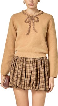 English Factory Floral Bow Trim Sweater