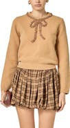 English Factory Floral Bow Trim Sweater