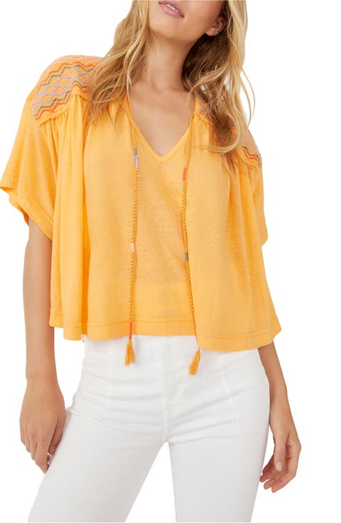 Market Embroidered V-Neck Top